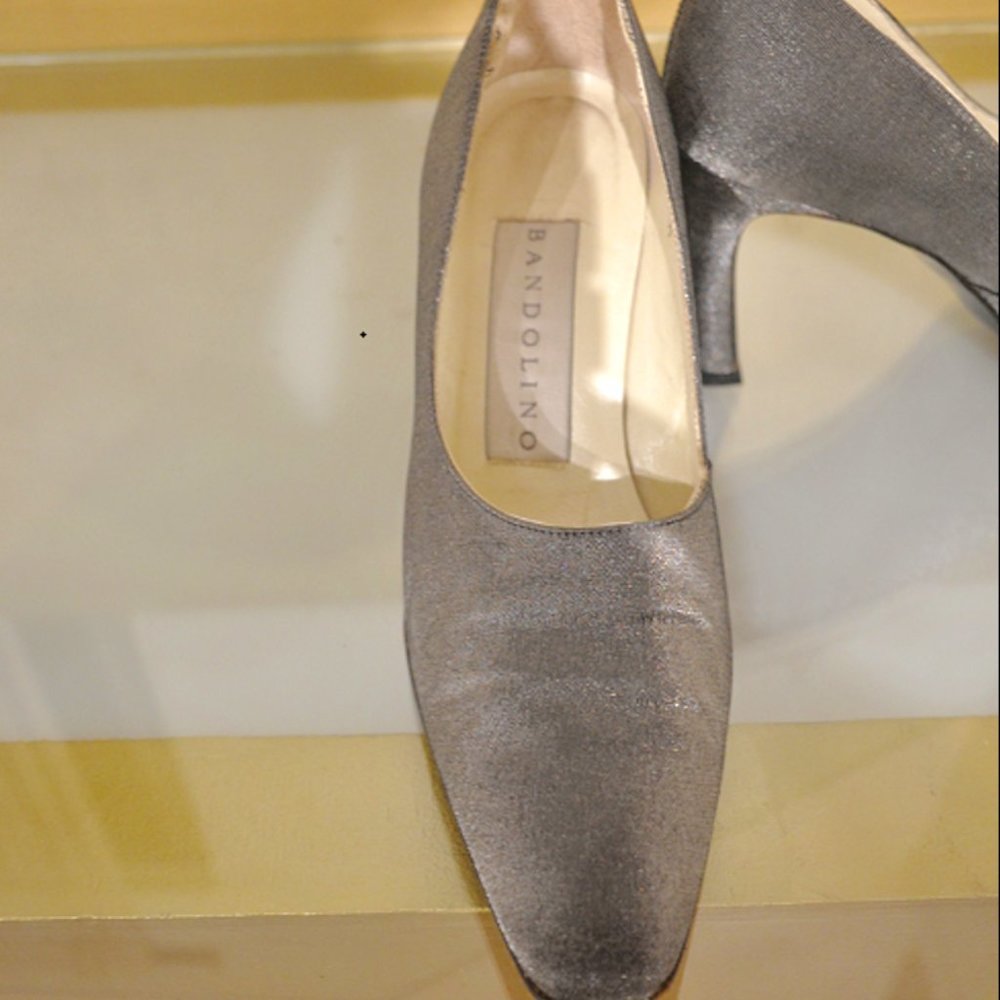 Pewter Metallic Square Toe Heels - Picture 4 of 7
